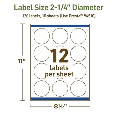 Avery Dissolvable Circle Multipurpose Labels, 2.25" Dia., Off-white, 120/Pack (94510)