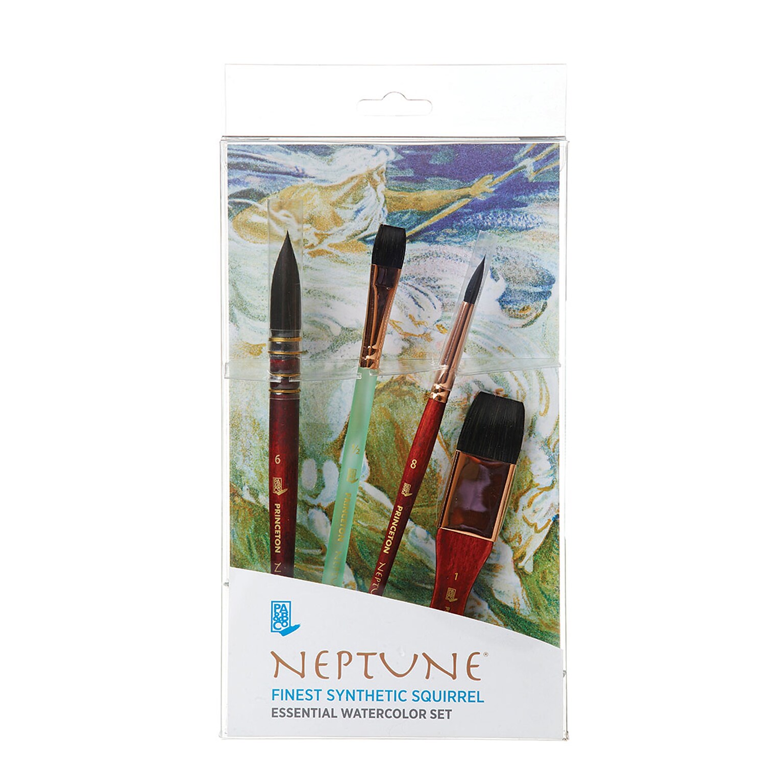 Princeton Neptune Short Handle Watercolor Synthetic Watercolor Brush Set, 4/Pack (PBXP4750BSET)