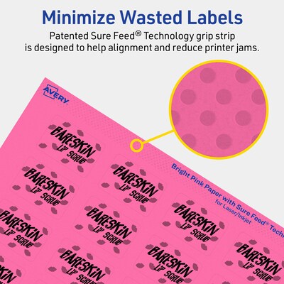 Avery Laser/Inkjet Rectangle Multipurpose Labels, 1" x 1.5", Bright Pink, 320/Pack (94219)