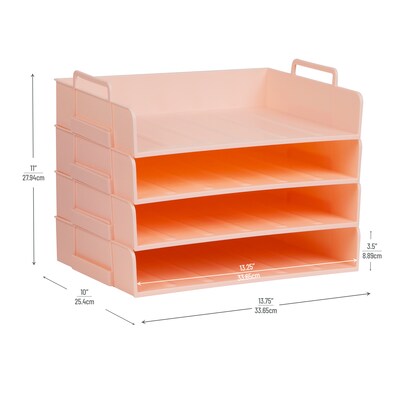Mind Reader Plastic Side Loading Stackable Letter Tray, Letter Size, Pink, 4 Pieces (DANSTACK4-PNK)