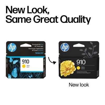 HP 910 Yellow Standard Yield Ink Cartridge, Prints Up to 315 Pages (3YL60AN#140)