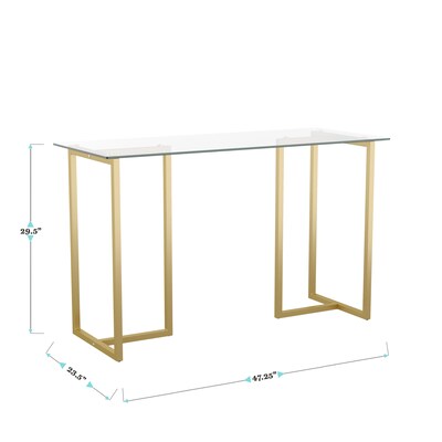 Martha Stewart Eli 47"W Glass/Steel Home Office Desk, Clear/Polished Brass (XUDK1GLD)