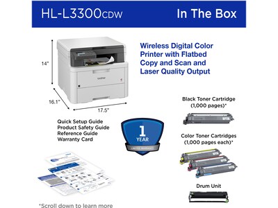 Brother HL-L3300CDW Wireless Digital Multi-Function Printer, Laser Quality Output, Refresh Subscription Eligible