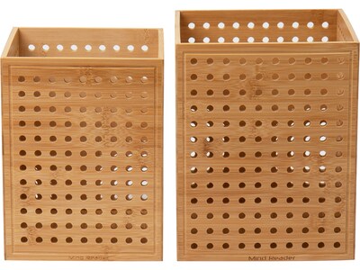 Mind Reader Lattice Bamboo Wastepaper Basket Set, 1.9 and 2.6 Gallon, Brown (2LATGARB-BRN)