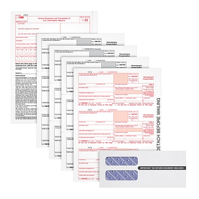 (case of 5) TOPS 2022 1099-NEC 4-Part Laser/Inkjet Tax Form Kit with Envelopes, 50 Sets/Pack (LNEC425Q) | Quill