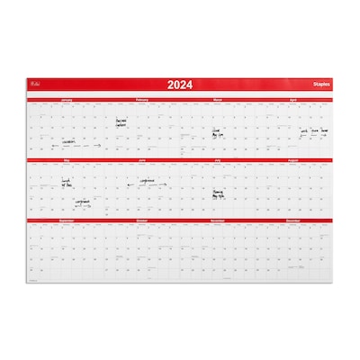2025 Staples 36" x 24" Wall Calendar, Red (ST53903-25)