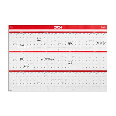 2024 Staples 36" x 24" Wall Calendar, Red (ST53903-24)