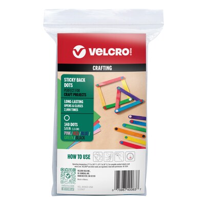 Velcro® Crafting Sticky Back Adhesive Hook and Loop Dots Fastener, 0.625, Multicolored, 140/Pack (VEL-40063-USA)