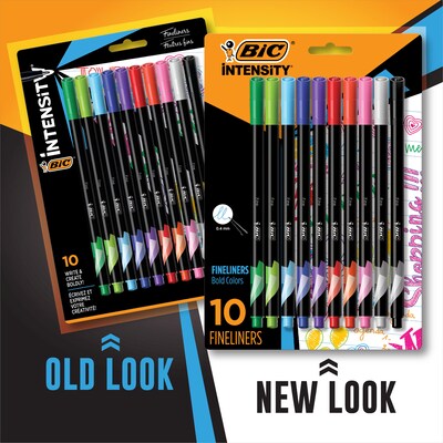 BIC Intensity Fineliner Felt Pens, Fine Point, Assorted Inks, 10/Pack (FPINFAP10-AST)