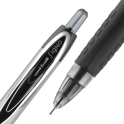 uni-ball 207 Needle Retractable Gel Pens, Medium Point, 0.7mm, Black Ink, Dozen (1736097)