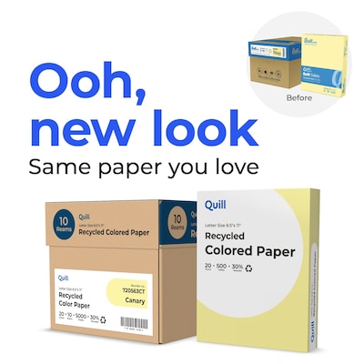 Quill Brand® 30% Recycled 8.5" x 11" Multipurpose Paper, 20 lbs., Canary Yellow, 500 Sheets/Ream, 10 Reams/Carton (720563CT)