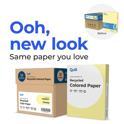 Quill Brand® 30% Recycled Colored Multipurpose Paper, 20 lbs., 8.5 x 11, Canary Yellow, 500 sheets