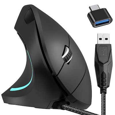 Delton S12 Wired Vertical Ergonomic Left-Handed USB-A/C Mouse, Black (DMERG12LU)