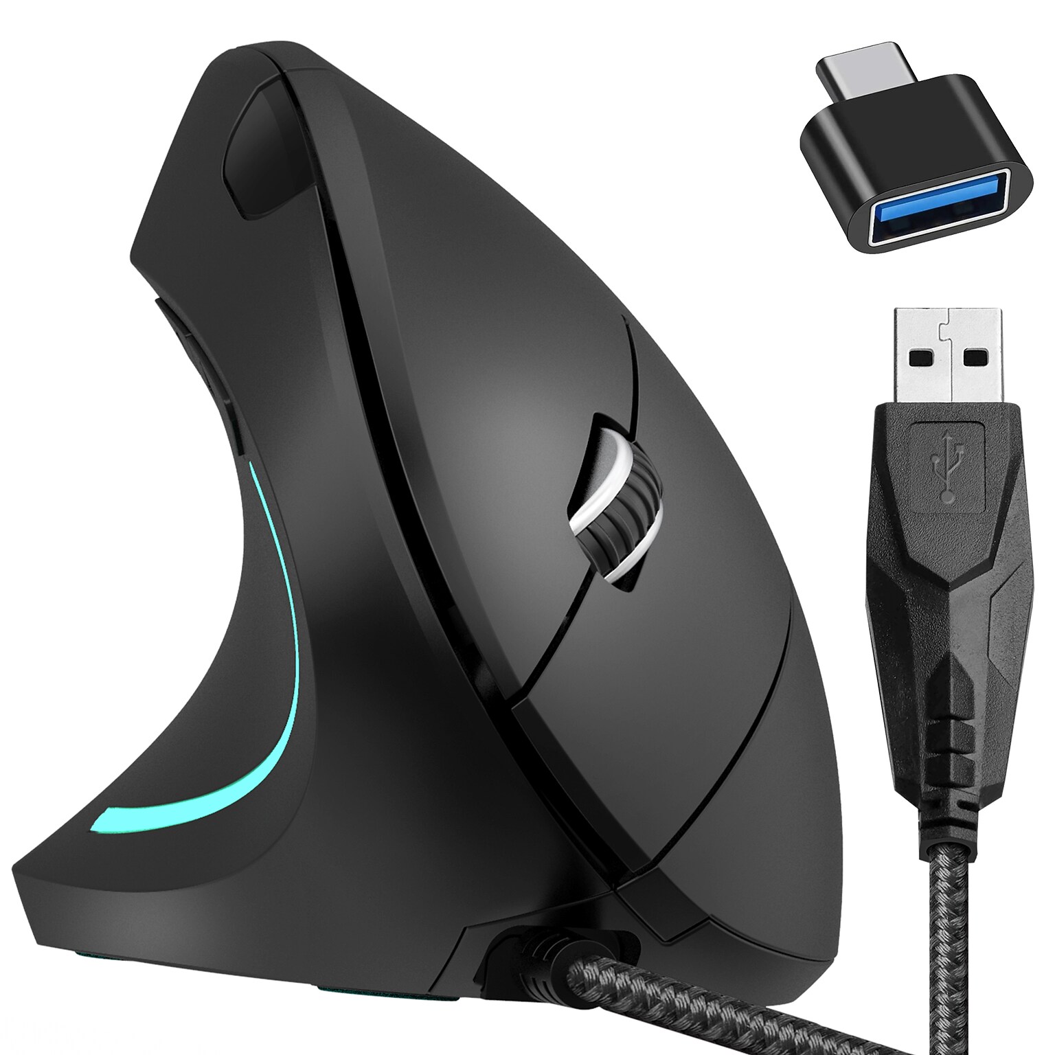 Delton S12 Wired Vertical Ergonomic Left-Handed USB-A/C Mouse, Black (DMERG12LU)