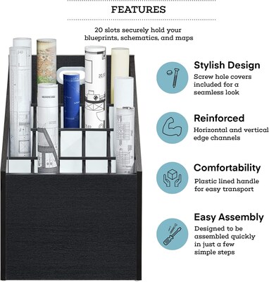 AdirOffice 20-Slot Roll File, 22.24"H x 15.55"W x 15.55"D, Black (ADI628-WBLK)