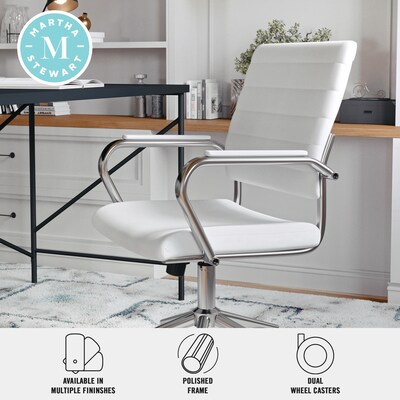 Martha Stewart Piper Faux Leather Swivel Office Chair, White/Polished Nickel (CH2209212WH)