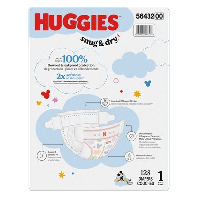 Huggies Snug & Dry Baby Diapers, Size 1, 128/Carton (54645/56432)