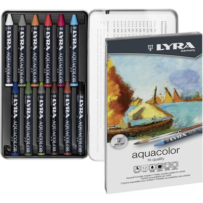Lyra Aquacolor Water Soluble Crayon Pastels Set Tin, Assorted Colors, 12/Pack (LYXL5611120)