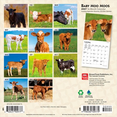 2027 BrownTrout Baby Moo Moos 7 x 7 Monthly Wall Calendar, Assorted Colors (9798330709779)