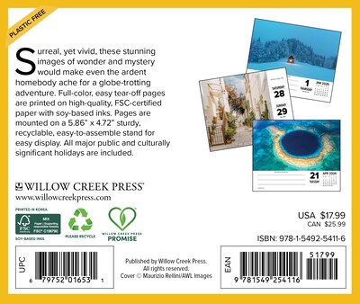 2026 Willow Creek Destinations 6.2 x 5.4 Day-to-Day Calendar (54116)
