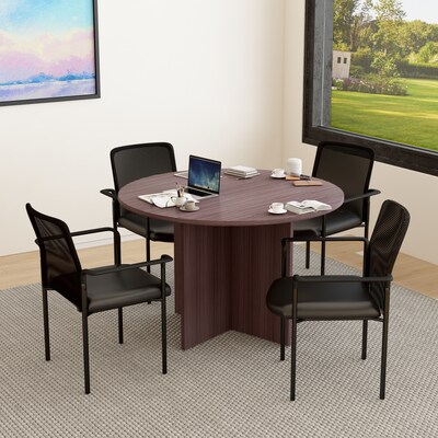 Boss Office Products 42 Round Driftwood Laminate Table Set w/ 4 Black Mesh Chairs (GROUP127DW-C)
