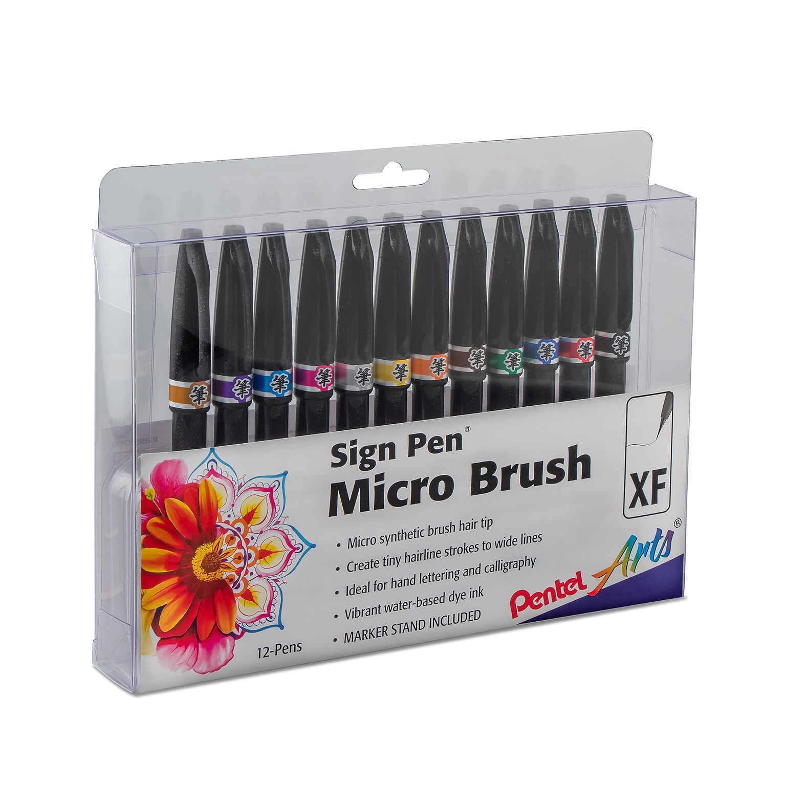 Pentel Arts Sign Pen, Assorted Colors, 12/Pack (PTASESF30CPC12)
