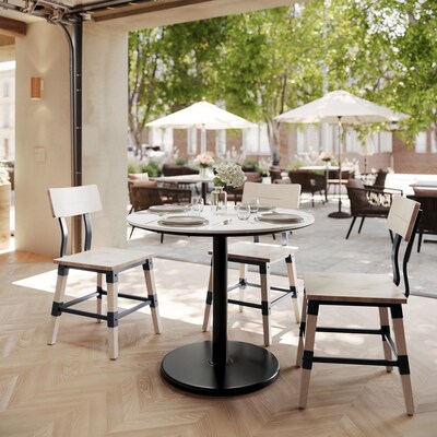 Flash Furniture Acadia 36 Round Wooden Dining Table with Round Base, White Faux Marble/Black Base (STRD36WMATR24)