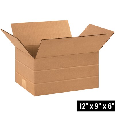 12 x 9 x 6 Multi-Depth Shipping Boxes, 32 ECT, 25/Pack (MD1296)