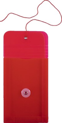 JAM Paper Premium Plastic Filing Envelope with Button & String Closure, 4 1/4" x 6 1/4", Red, 3/Pack (473B1REX3)