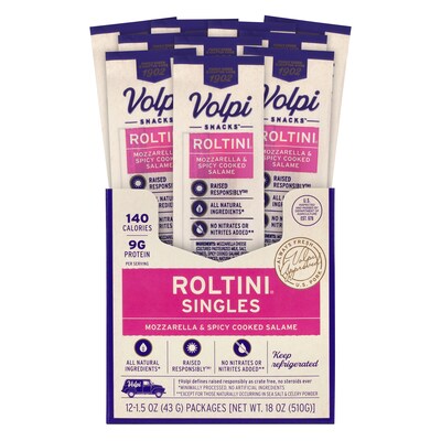 Volpi Roltini Singles, Spicy Salami & Mozzarella, 1.5 oz, 24/Pack (220-02485)