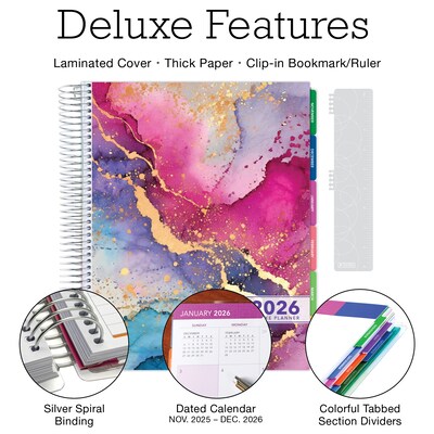 2026 Global Printed Products Rainbow Gold Marble 8.5 x 11 Weekly & Monthly Planner, Paperboard Cover (NRY26-DCY-36)