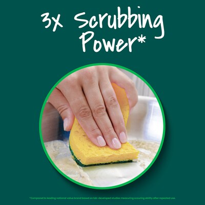 Scotch-Brite Heavy Duty Sponge with Scrubber, Green/Yellow, 3 Sponges/Pack (HD3)