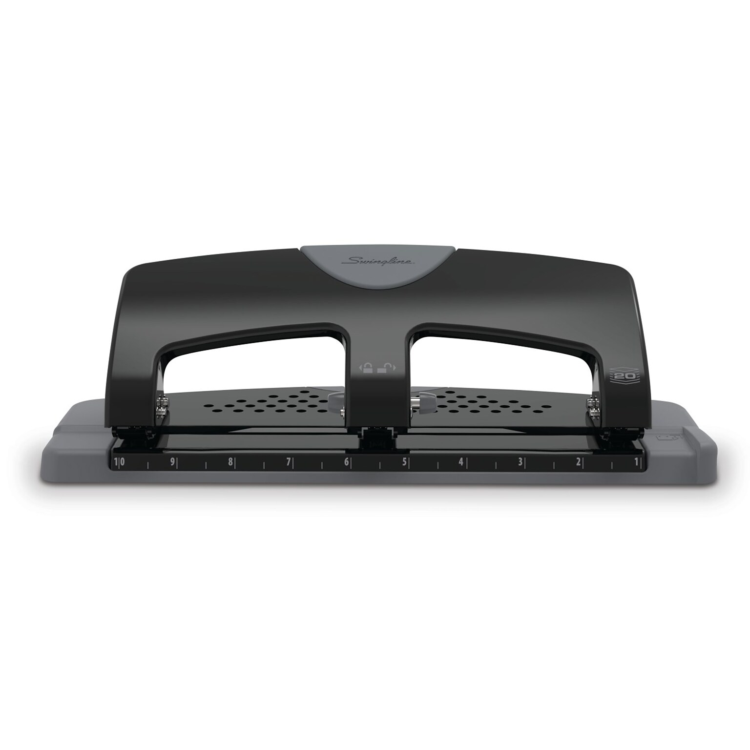 Swingline® SmartTouch™ Low Force 3-Hole Punch, 20 Sheet Capacity, Black/Gray (A7074133)