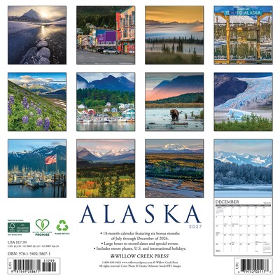 2027 Willow Creek Alaska 12 x 12 Monthly Wall Calendar, Assorted Colors (58671)