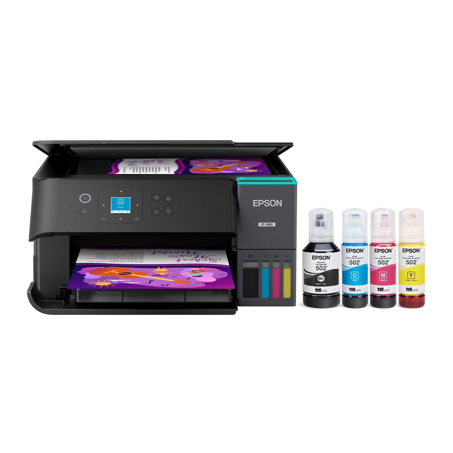 Epson EcoTank ET-2980 Wireless All-in-One Color Supertank Printer, Black (C11CL41201)