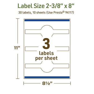 Avery Dissolvable Decorative Edge Multipurpose Labels, 2-3/8" x 8", Off-white, 30/Pack (94117)