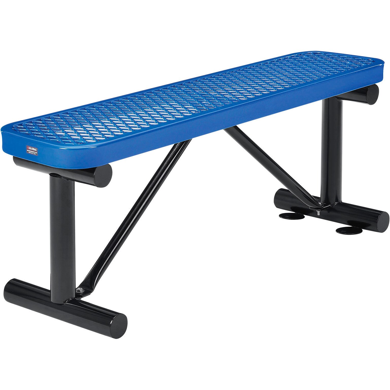 Global Industrial 4 Outdoor Steel Flat Bench, Expanded Metal, Blue (695741BL)
