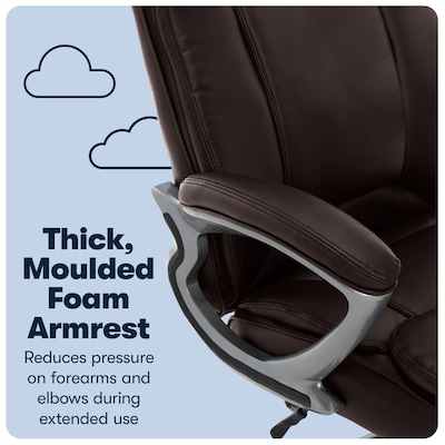 Serta Fairbanks Ergonomic Bonded Leather Executive Big & Tall Chair, 350 lb. Capacity, Chestnut (43675A)