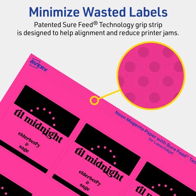 Avery Laser/Inkjet Square Multipurpose Labels, 2.5" x 2.5", Neon Magenta, 720/Box (94104)