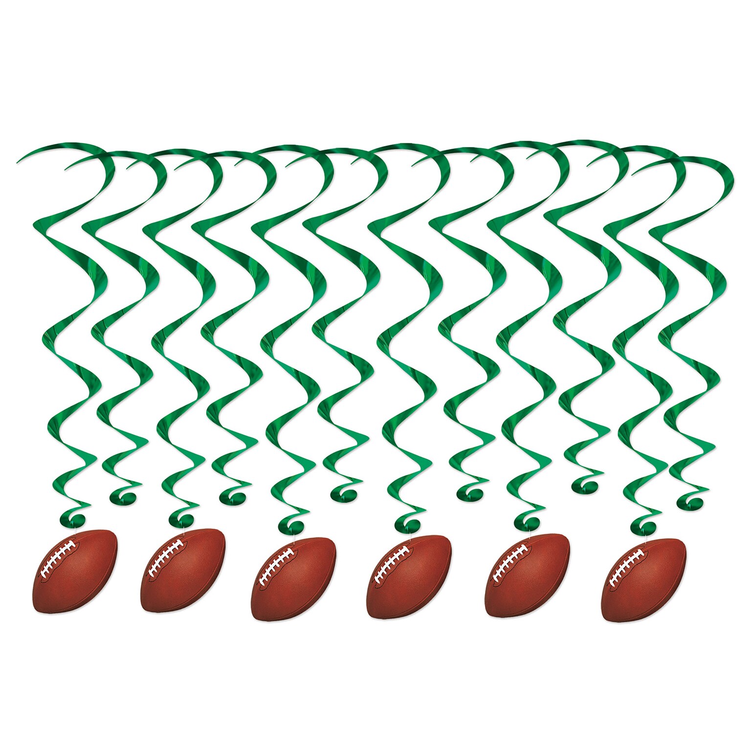 Beistle Football Whirls, Green/Brown, 12 Whirls/Pack, 3/Packs (53607)