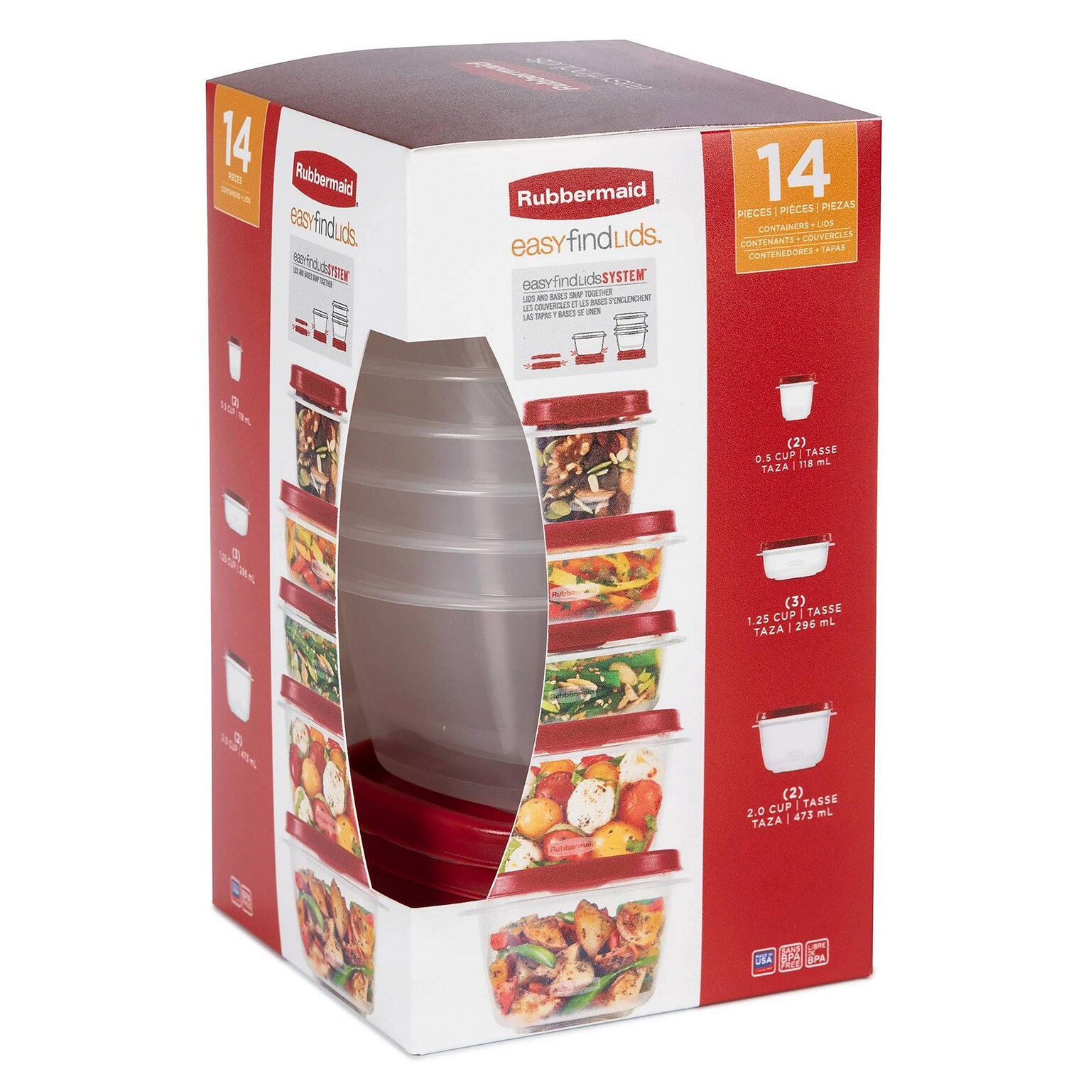 Rubbermaid Plastic Containers, Clear/Red (935123369M)