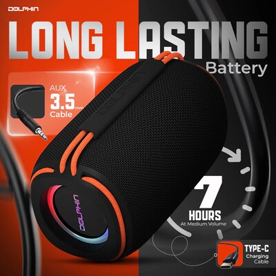 Dolphin Audio Diver Sport Wireless Bluetooth Mini TWS Portable Speaker with Lights, Waterproof, Black (DR-30)
