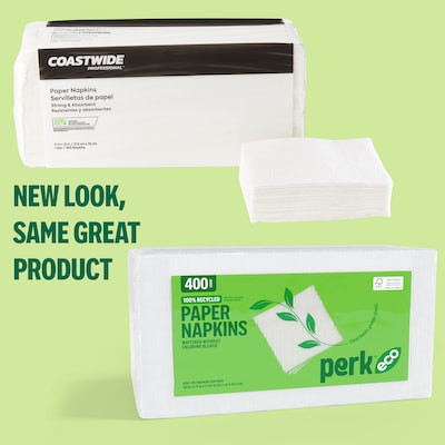 Perk™ Eco Recycled Lunch Napkin, 1-ply, White, 400 Napkins/Pack (CW20179)