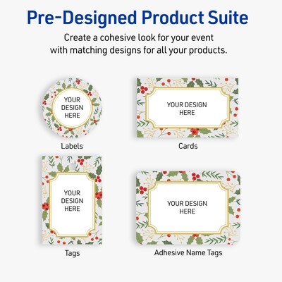 Avery Gold-Blue Border Berries Matte Blank Card, White, 80/Pack (S00-FE7)