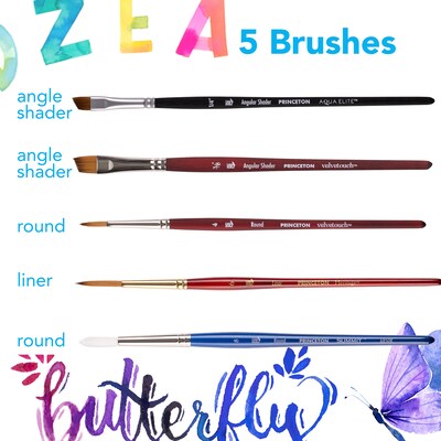 Princeton Short Handle Mixed Media Synthetic Lettering Brush Set, 5/Pack (PBXPLETTERSET1)