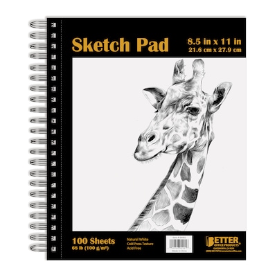 Better Office Products Artist Sketch Book, Spiral Bound,  8.5 x 11, Premium Paper, 100 Sheets (013
