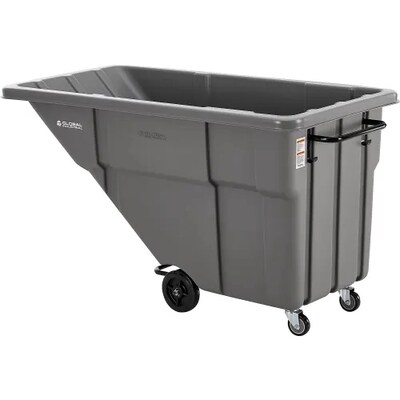 Global Industrial Standard Duty Plastic Tilt Truck, 1 Cu. Yd. Capacity, 1000 Lbs. Capacity, Gray (50