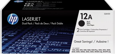 HP 12A Black Standard Yield Toner Cartridge, 2/Pack (Q2612D)