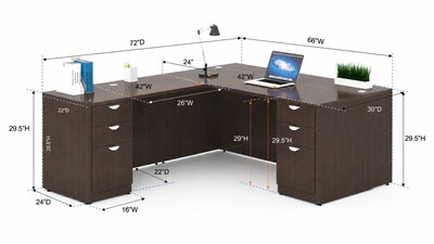 Boss Office Products 66 L-Shaped Desk with 2 File Pedestals, Mocha (GROUPA21-MOC)