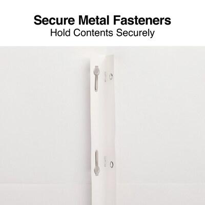 Staples Smooth 2-Pocket Paper Folder with Fasteners, White, 25/Box (50778/27545-CC)